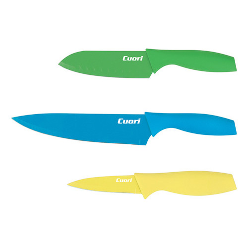 Set De 3 Cuchillos Cuori Chef Pelar Santoku + Funda Silicona