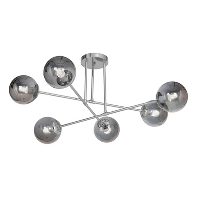 Plafon Luna Recto 6 Luces Cromo Fume Apto Led E27 Plug Cromo/fume