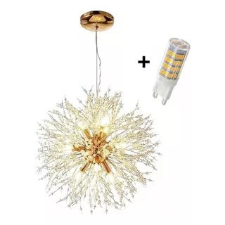 Lustre Moderno Cristal Dente Leão Globo 50cms + 9 Lampadas Cor Dourado 110v/220v