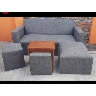 Juego Living Sofa Sillon + Isla Mesa Y 2 Puff