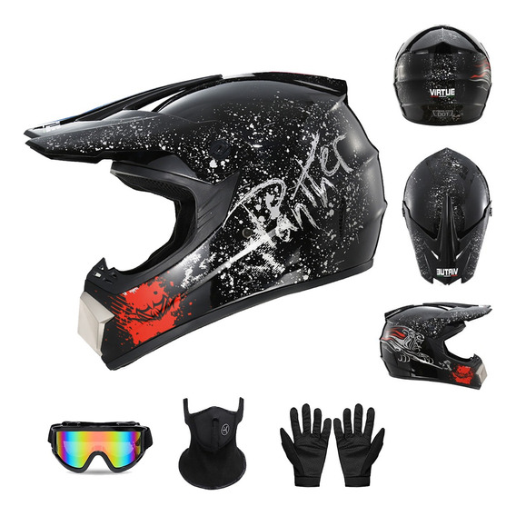 Casco Motocicleta Todoterreno Con Guantes Certificado Dot