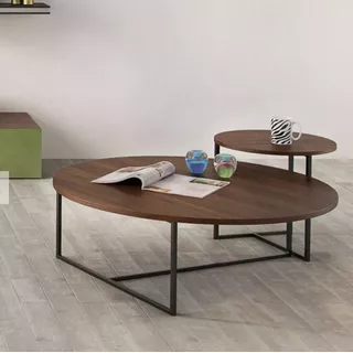 Mesa Ratona Baja Living Madera Redonda Hierro 80x40 Moderna