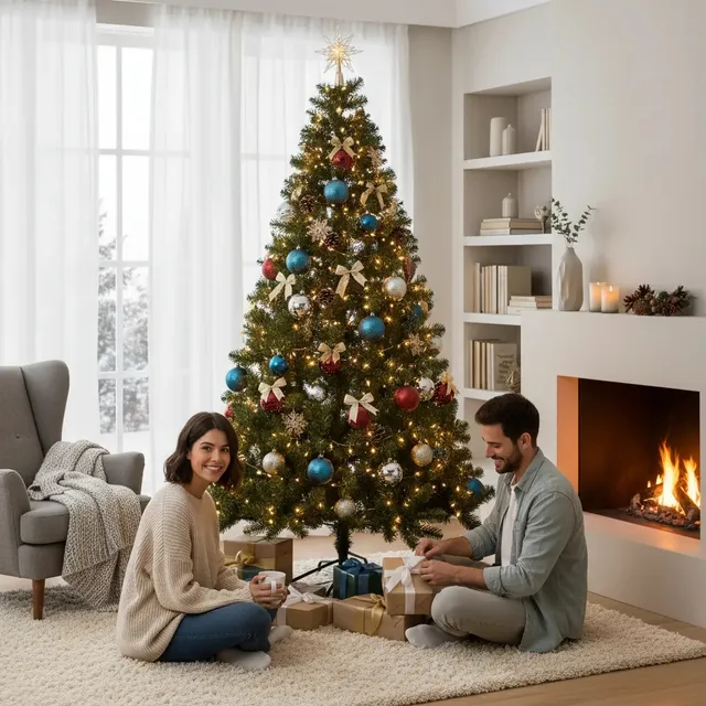 Árvore De Natal 2,10 Metros 850 Galhos Pinheiro Tradicional E Planeta Tech Cheia Luxuosa Modelo Premium