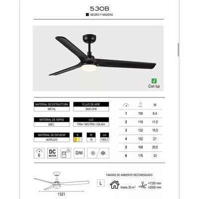 Ventilador De Techo Madera Oscura 530b Control Remoto Laft
