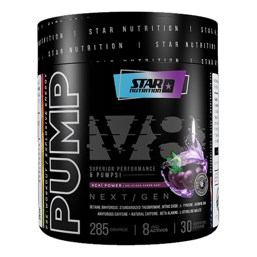 Star Nutrition V8 Pump - Suplemento Pre Entreno 180g Cafeína Sabor Uva