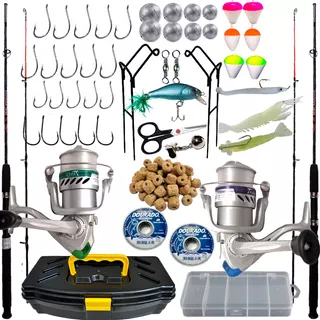 Kit De Pesca Completo 20kg C/ 2 Varas + 2 Molinetes Caixa