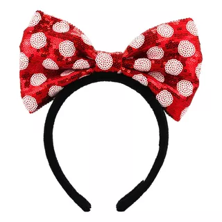 Tiara Laço Vermelho Branco Lantejoulas Minnie - Disney