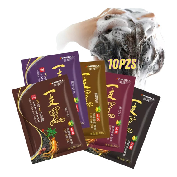 Paquete 10 Piezas Shampoo Tinte Instantaneo 15min Cubre Cana