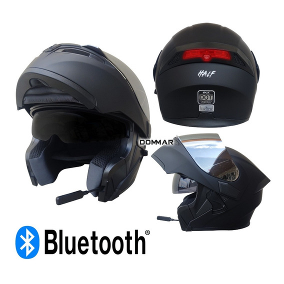 Casco Moto Abatible Certificado Con Bluetooth Y Luz Led Half