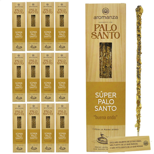 Sahumerio Aromanza Palo Santo Buena Onda Incienso Pack X12 Fragancia Súper Palo Santo - Buena Onda