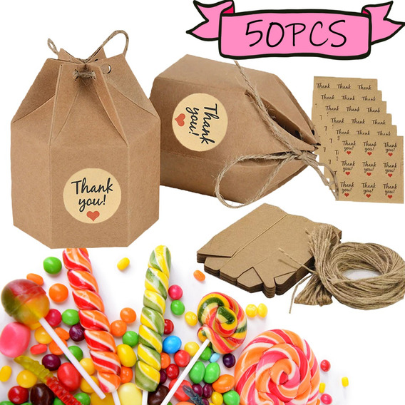 Cajitas Papel Kraft Dulces Regalo Fiesta Candy Carton 50 Pcs