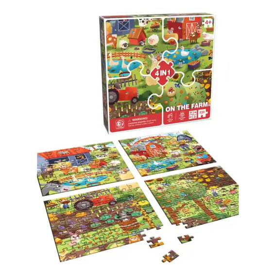 Set De 4 Puzzles En 1 Animales De Granja +4 Años 174 Piezas