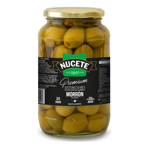 Aceitunas Verdes Rellenas Morron Premiun Nucete 660 Gr