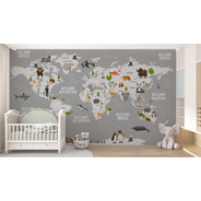 Papel De Parede Infantil Mapa Mundi Safari Infantil Wt-06 M²