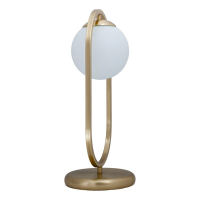 Lampara De Mesa Marsella Oval Aro Dorado Globo Opal Led E27