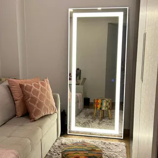 Espelho Grande C/ Luz De Corpo Inteiro De Blogueira P/ Vídeo Moldura Branco