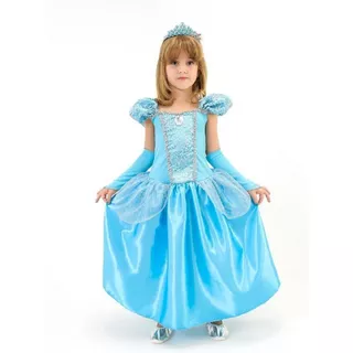 Fantasia Vestido Infantil Cinderela Luxo E Coroa E Luvas