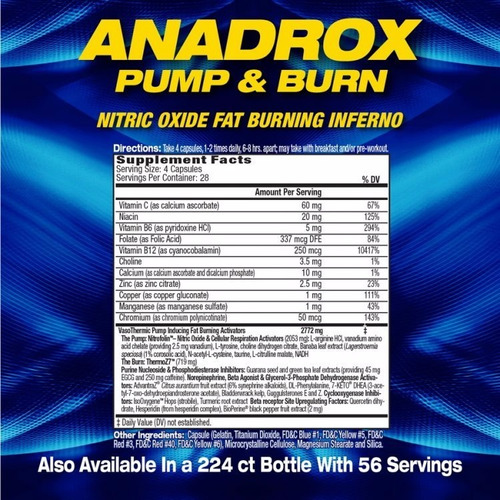 Pre Entreno Mhp Anadrox Pump And Burn 224 Capsulas Sabor Sin sabor