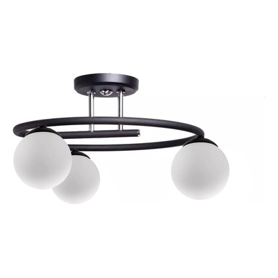 Plafon 3 Luces Espiral G Elyn Negro Globo Opal Apto G9 Deco