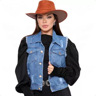 Colete Jeans Feminino Moda Country Rodeio Cowgirl Boiadeira