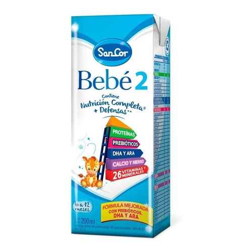 Leche de fórmula líquida sin TACC Mead Johnson SanCor Bebé 2 en brick de 1 de 200mL - 6  a 12 meses