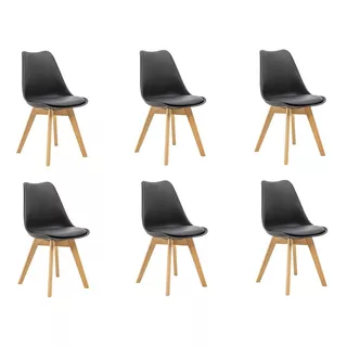 Kit 6 Cadeiras Saarinen Wood Com Estofamento Várias Cores Cor Da Estrutura Da Cadeira Preto