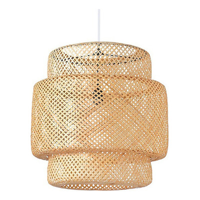 Colgante Deco Moderno De Bambu 50x50 Natural Apto Led E27 