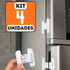 Kit 4 Travas De Geladeira E Gavetas Com Adesivo De Alta Fixação Maior Segurança Infantil Proteção De Bebês Mantem Porta Danificada Fechada