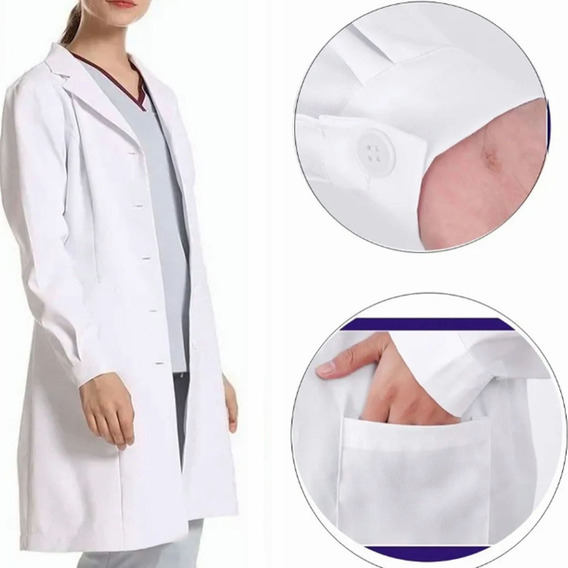 Uniforme Médico, Bata Larga Blanca, Uniforme De Laboratorio