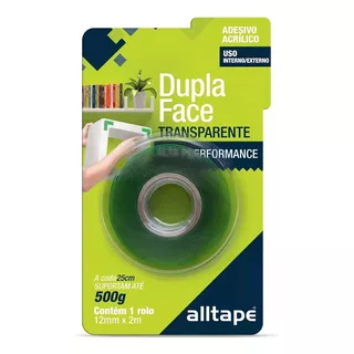 Alltape Fita Dupla Face Extra Forte Transparente 12mm X 2m