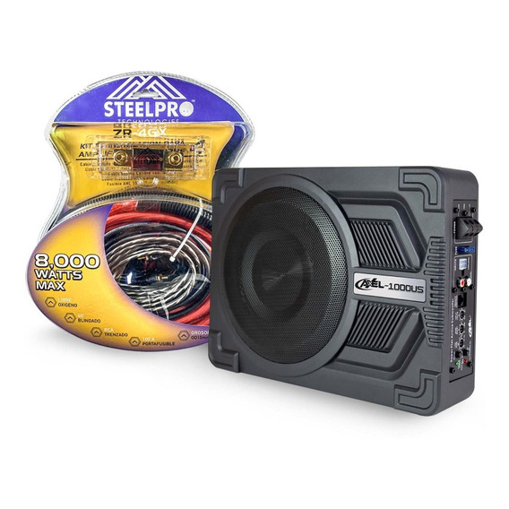 Subwoofer Amplificado 10' Axel By Steelpro + Kit De Cables