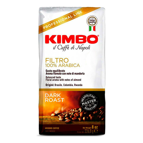 Café Kimbo Filtro 226,8 Grs 100% Arabica Grano Molido