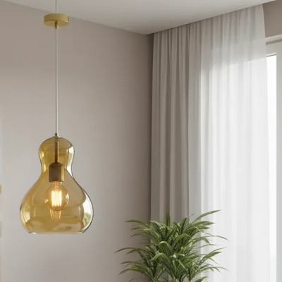 Colgante Budda L Base Redonda 12cm Apto Led Ambar Amarillo
