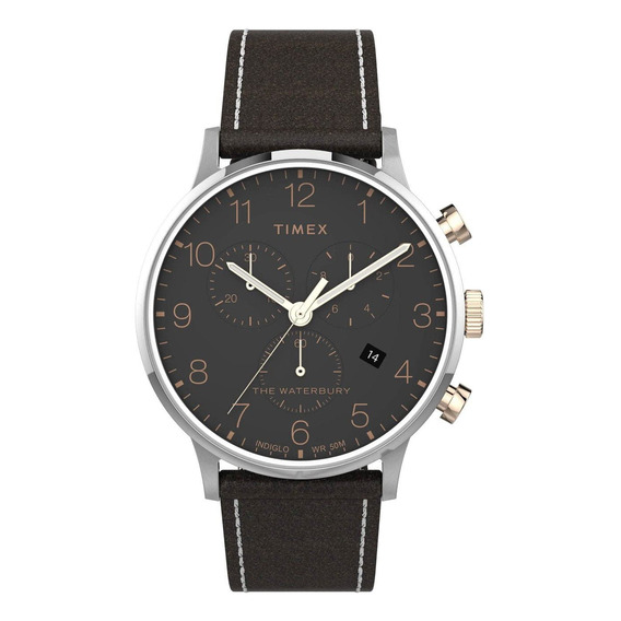Reloj Timex Dress Tw2t71500 Marrón Oscuro/plateado Para Homb