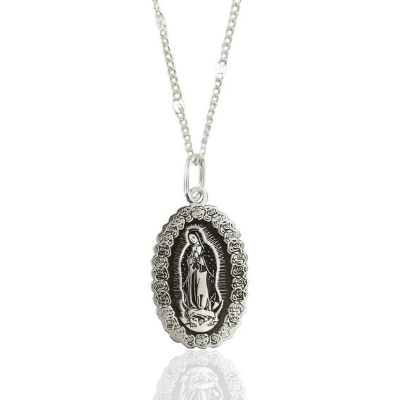 Medalla Collar Virgen De Guadalupe Plata Fina 925 Con Cadena