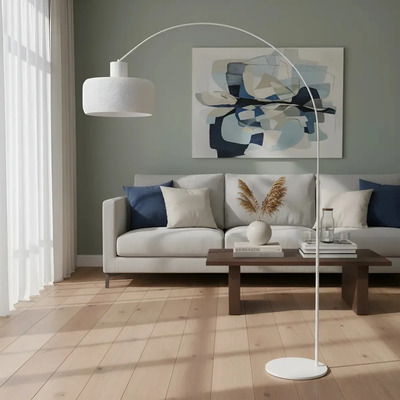 Lampara De Pie Arco Large Blanca Difusa Moderna Apto Led Lp Blanco