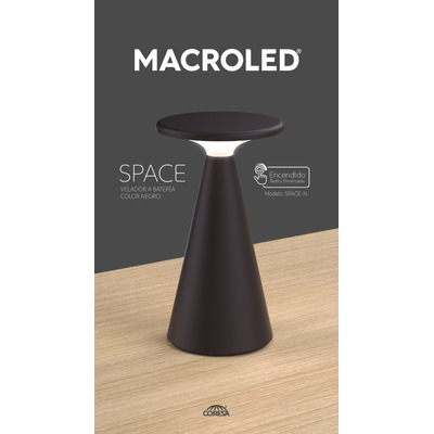 Velador De Mesa Space Negro Inalámbrica Led Mc