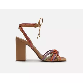 Sandalia Nude Salto Alto Com Cordão Multicolorido Arezzo