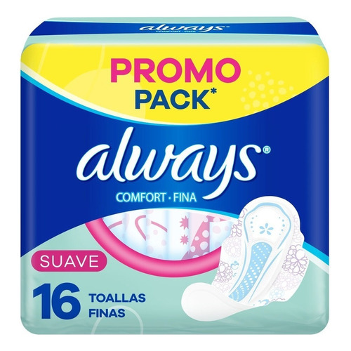 Always Suave Confort Fina Toallas Femeninas Un Paquete de 16 Unidades