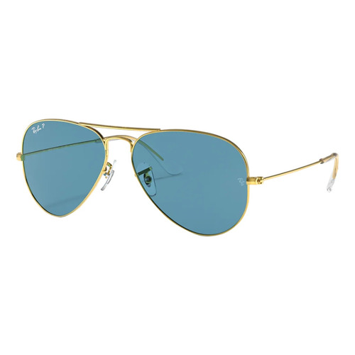 Anteojos de sol polarizados Ray-Ban Aviator Classic Standard con marco de metal color polished gold, lente blue de cristal clásica, varilla polished gold de metal - RB3025