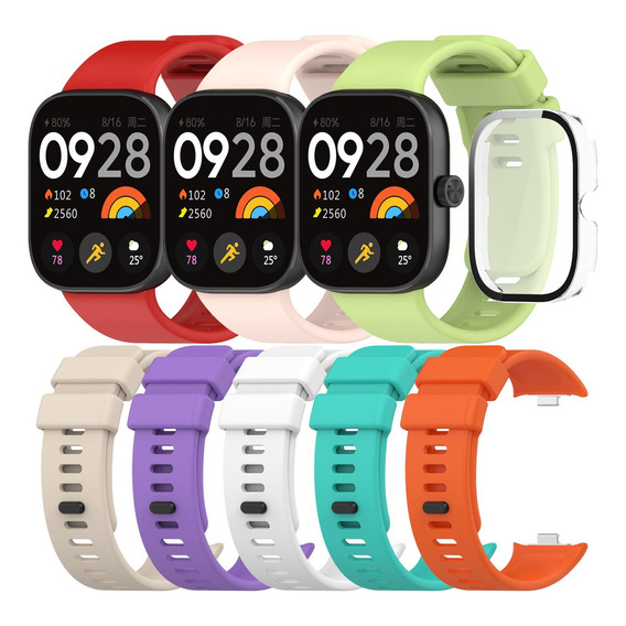 8 Correas Silicon + Pc Funda Mica Para Redmi Watch 4