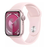 Apple Watch Series 9 GPS • Caixa rosa de alumínio – 41 mm • Pulseira esportiva rosa-clara – P/M