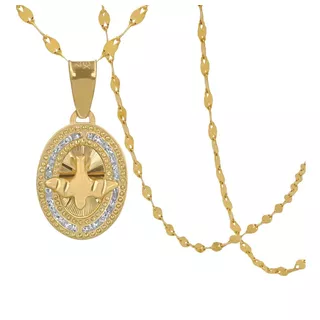 Medalla Espíritu Santo Y Cadena De Oro Sólido 10k Bautizo