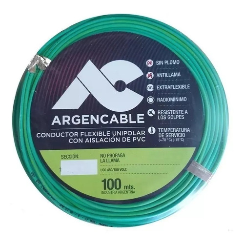 Cable unipolar Argencable 2.5mm² verde/amarillo x 100m