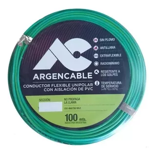 Cable Unipolar Argencable 2.5mm² Verde/amarillo X 100m