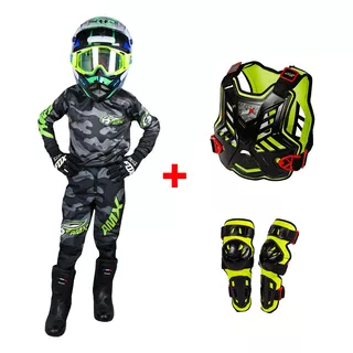 Conjunto Infantil Motocros/trilha Camuflado+colete+joelheira