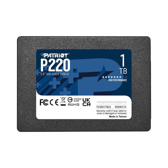 SSD Patriot P220 Sata Iii de 1 TB, lectura de hasta 550 MB/s, escritura de hasta 500 MB/s, color negro