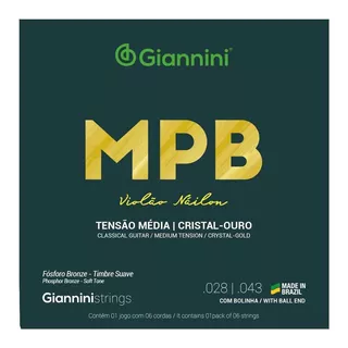 Encordoamento Giannini Mpb Violao Nylon Cristal Prata Genwg