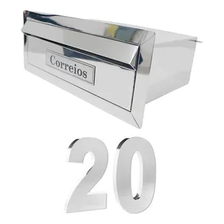 Kit Caixa De Correio + 02 Números Residencial De Inox Cor Cinza