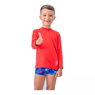 Kit De Sunga Boxer Infantil Blusa Proteção Solar Uv50+ Verme
